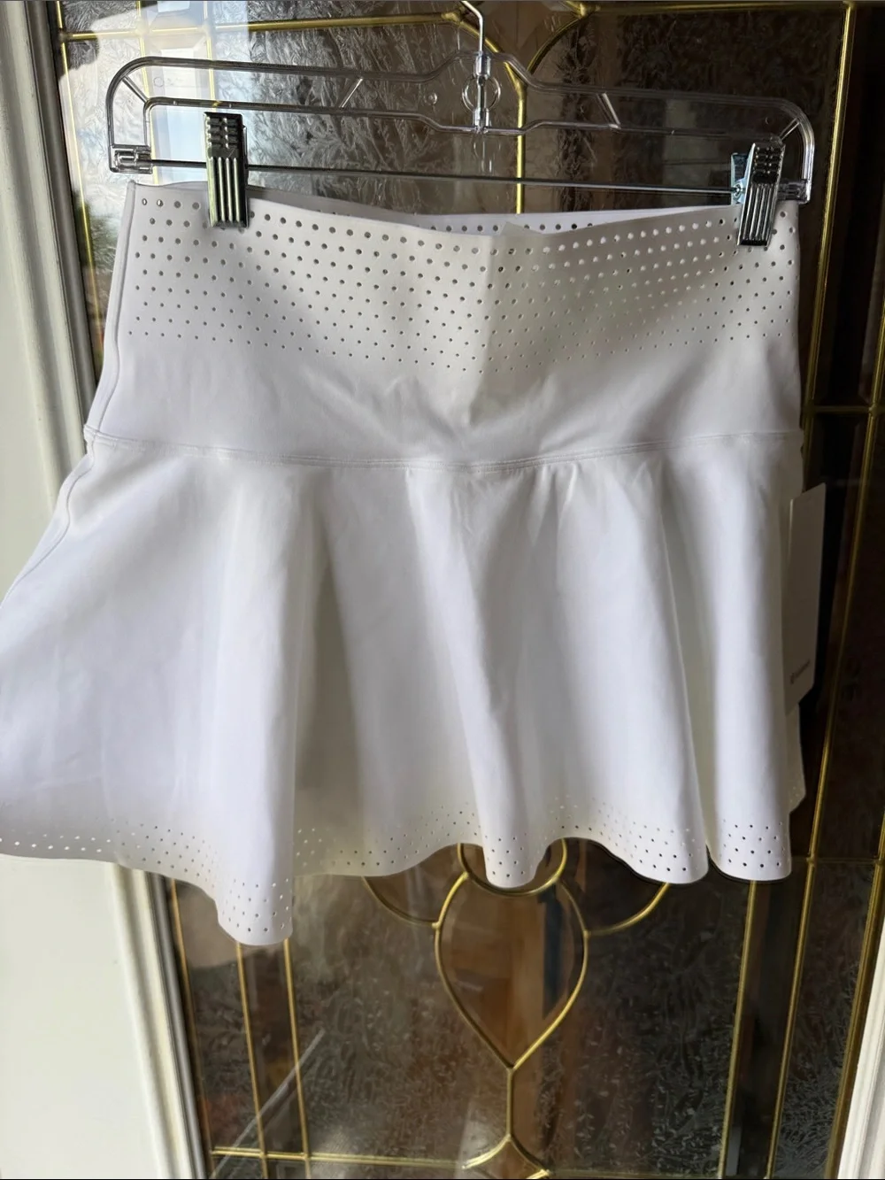 lululemon ventalated high rise  White Laser-Cut Flared Mini Skort